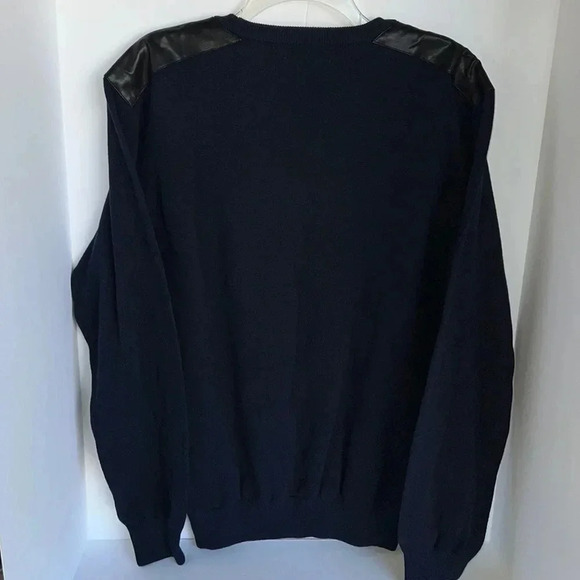 KENNETH COLE Reaction Sweater Navy w/Faux Leather Shoulders Men’s XL NWT - Picture 5 of 8